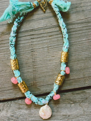 PEARL WITH PINK BEAD BANDANA NECKLACE